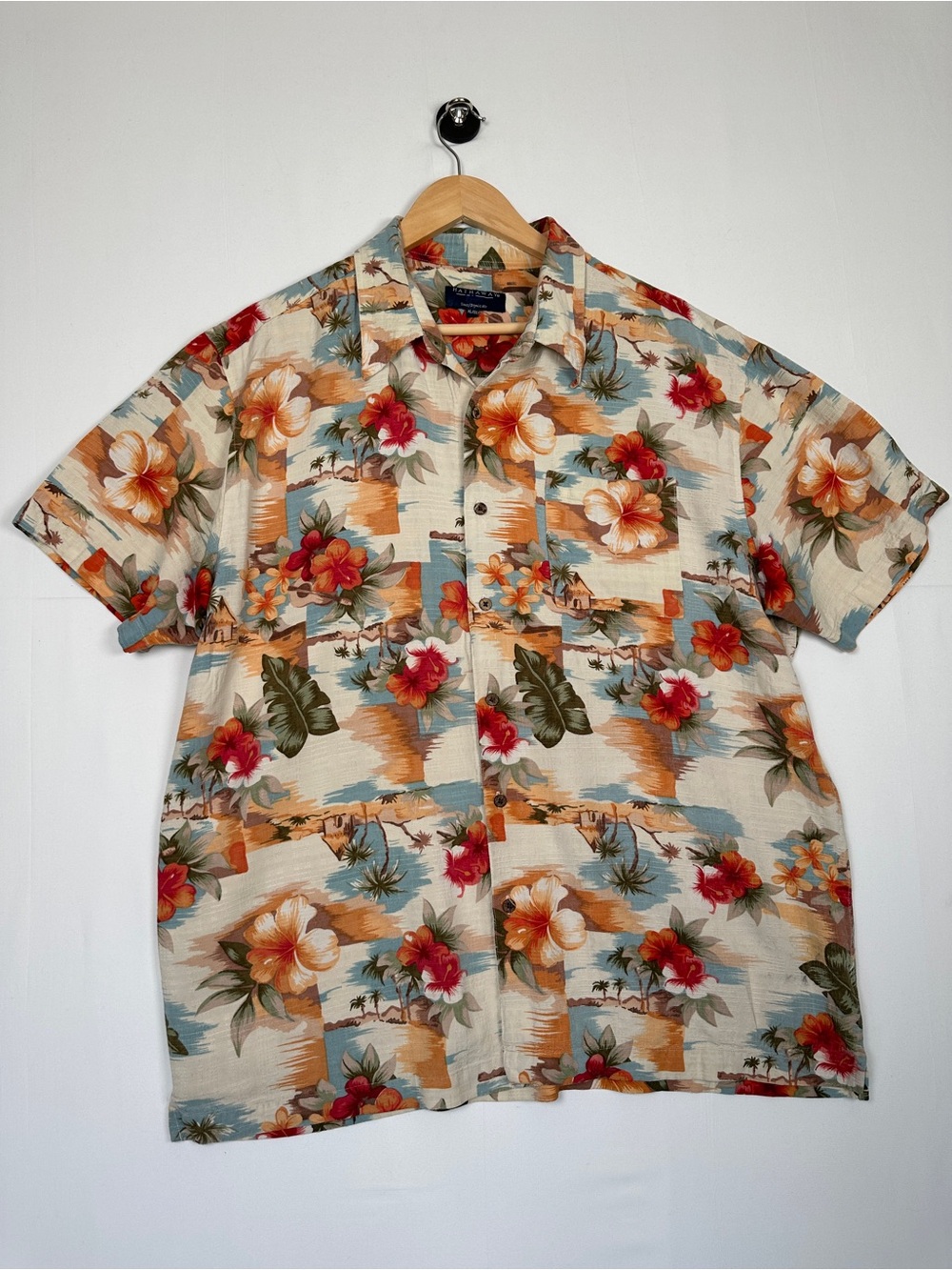 Hathaway Hawaiian Camp Shirt Tropical Floral Rayon Button Front Size XL